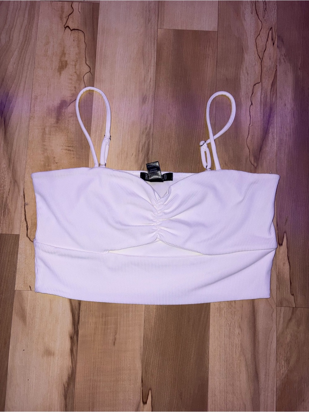 Revamped White Ribbed Ruched Cami Crop Top